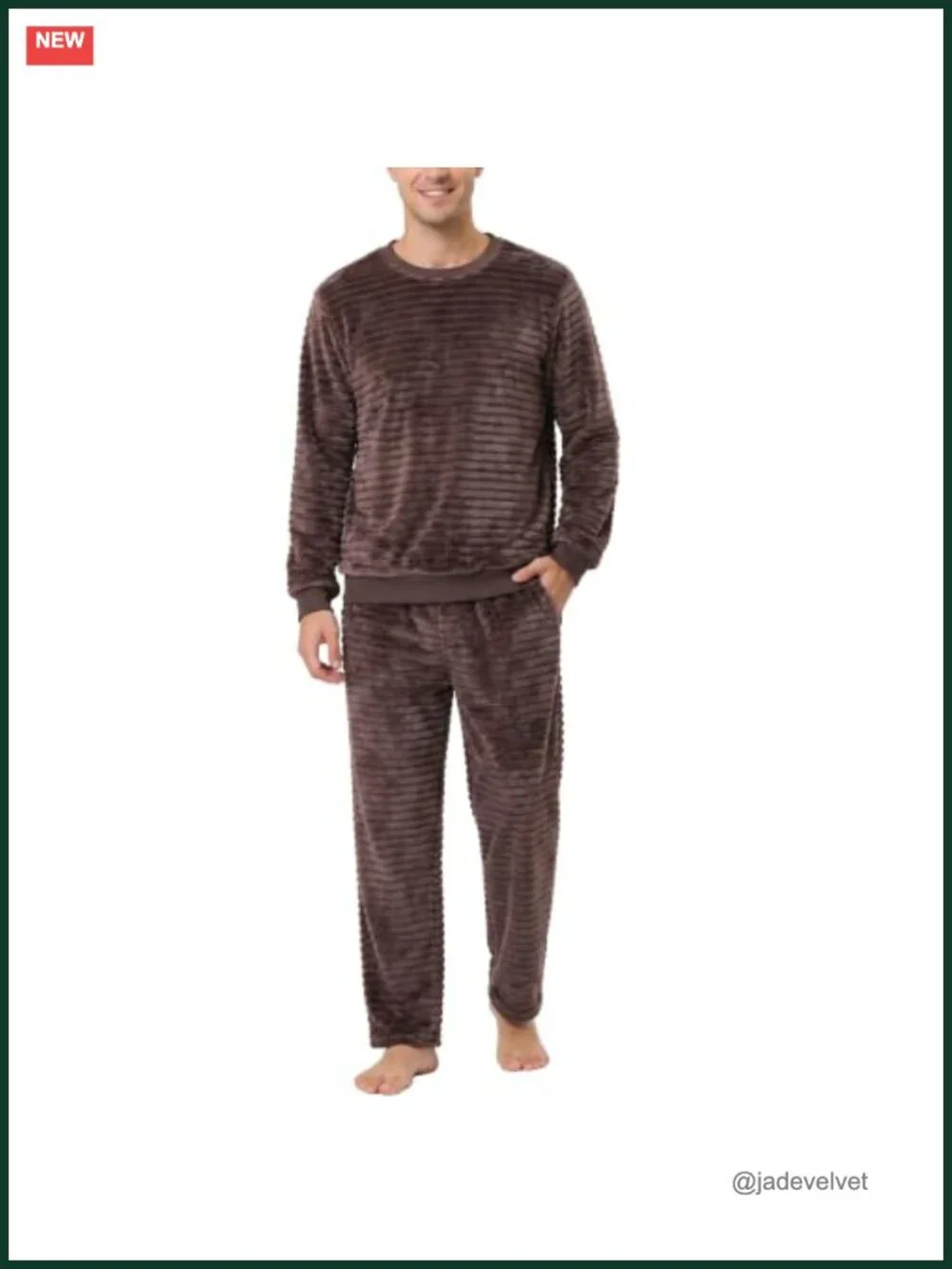 Men's Fleece Pajama Set Long Sleeve Lounge Crew Neck Warm Winter Loungewear